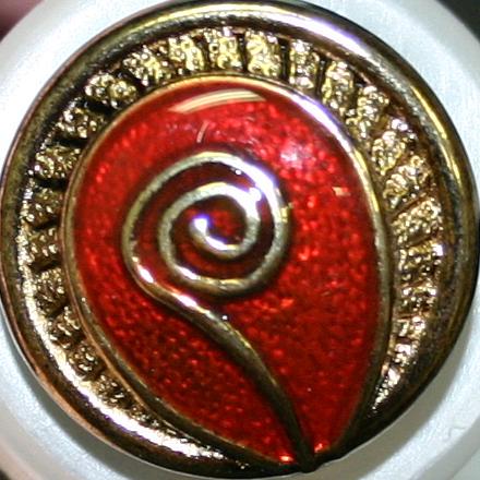 #360171 Full Metal 32mm (7/8 inch) Red / Gold Fiddlehead Button by Dill
