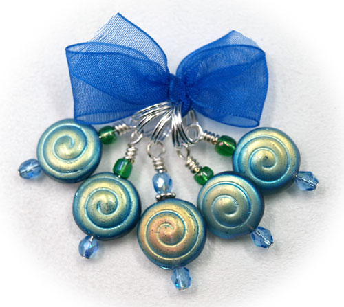 Debras Garden Stitch Marker Sets - Blue Swirls - Small Rings