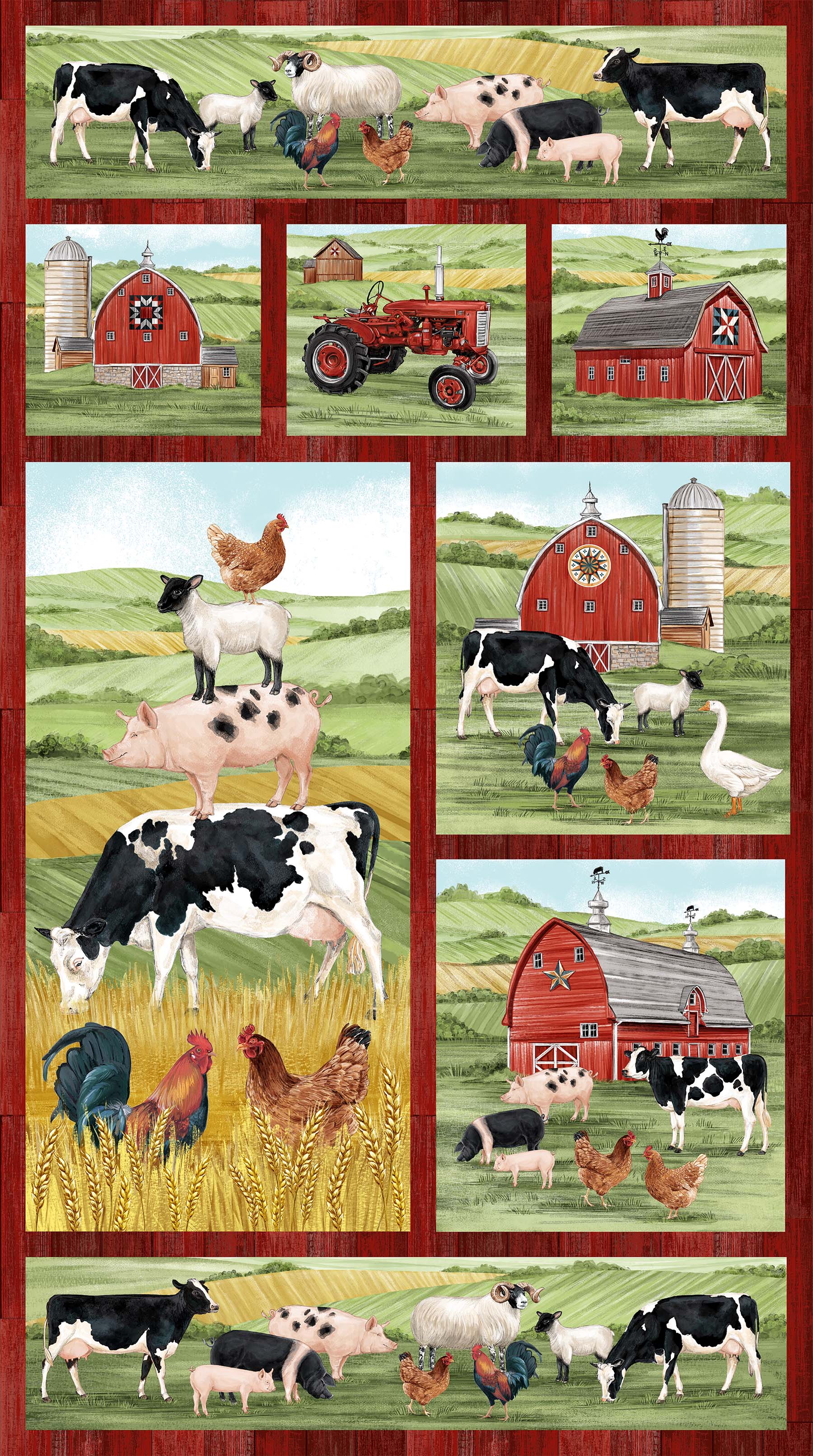 Homegrown Happiness 100% Cotton Fabric - DP24357-24 - Panel 43x24 inches - Red Multi