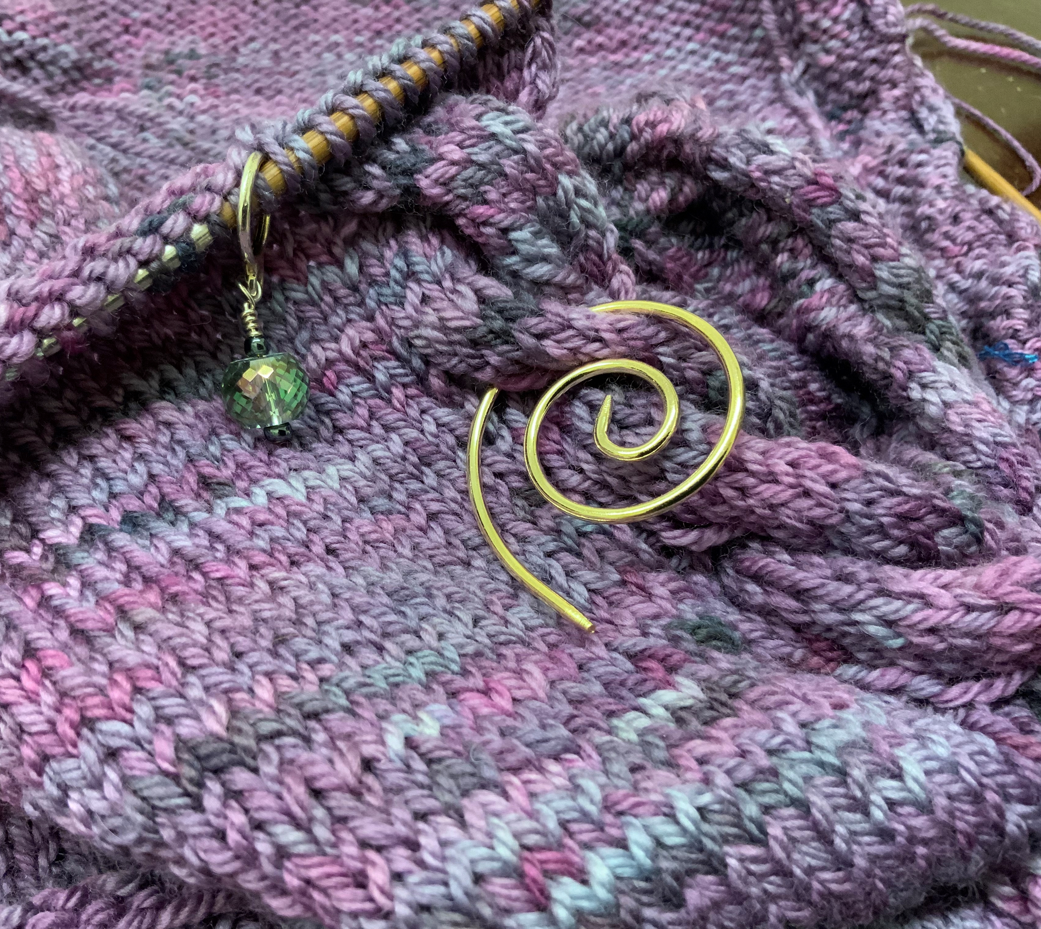 Knitting with Friends Spiral Cable Needle Shawl Pin - Gold
